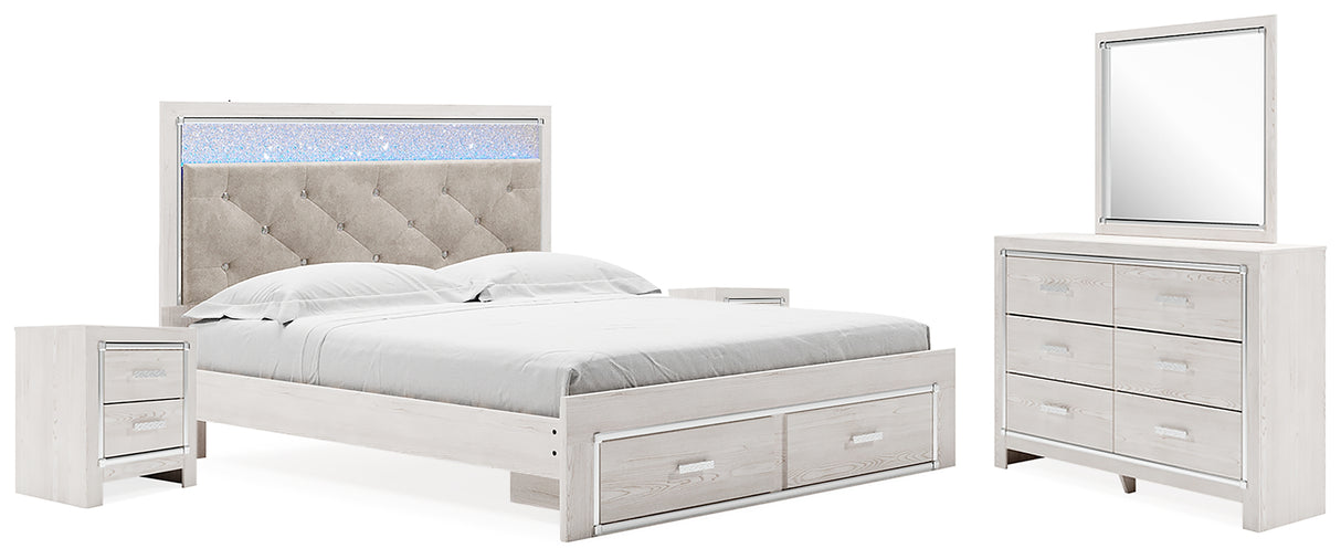 Altyra White King Upholstered Storage Bed, Dresser, Mirror and 2 Nightstands from Ashley - Luna Furniture