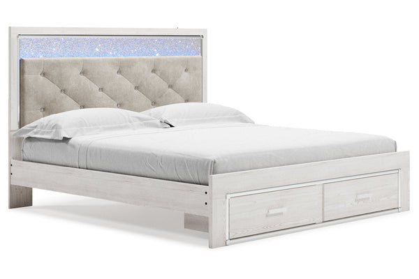 Altyra White King Upholstered Storage Panel Bed