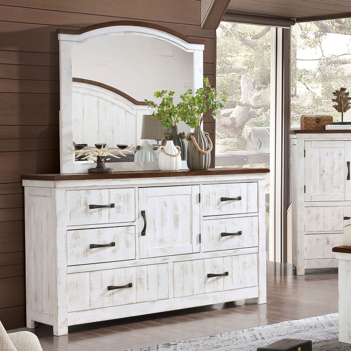 Alyson Distressed White/Walnut Dresser – Luna Furniture