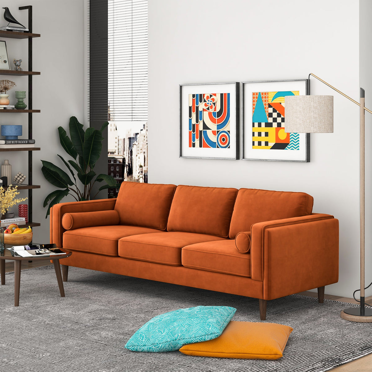 Amber Burnt Orange Mid-Century Modern Luxury Velvet Sofa from Ashcroft Furniture - Luna Furniture