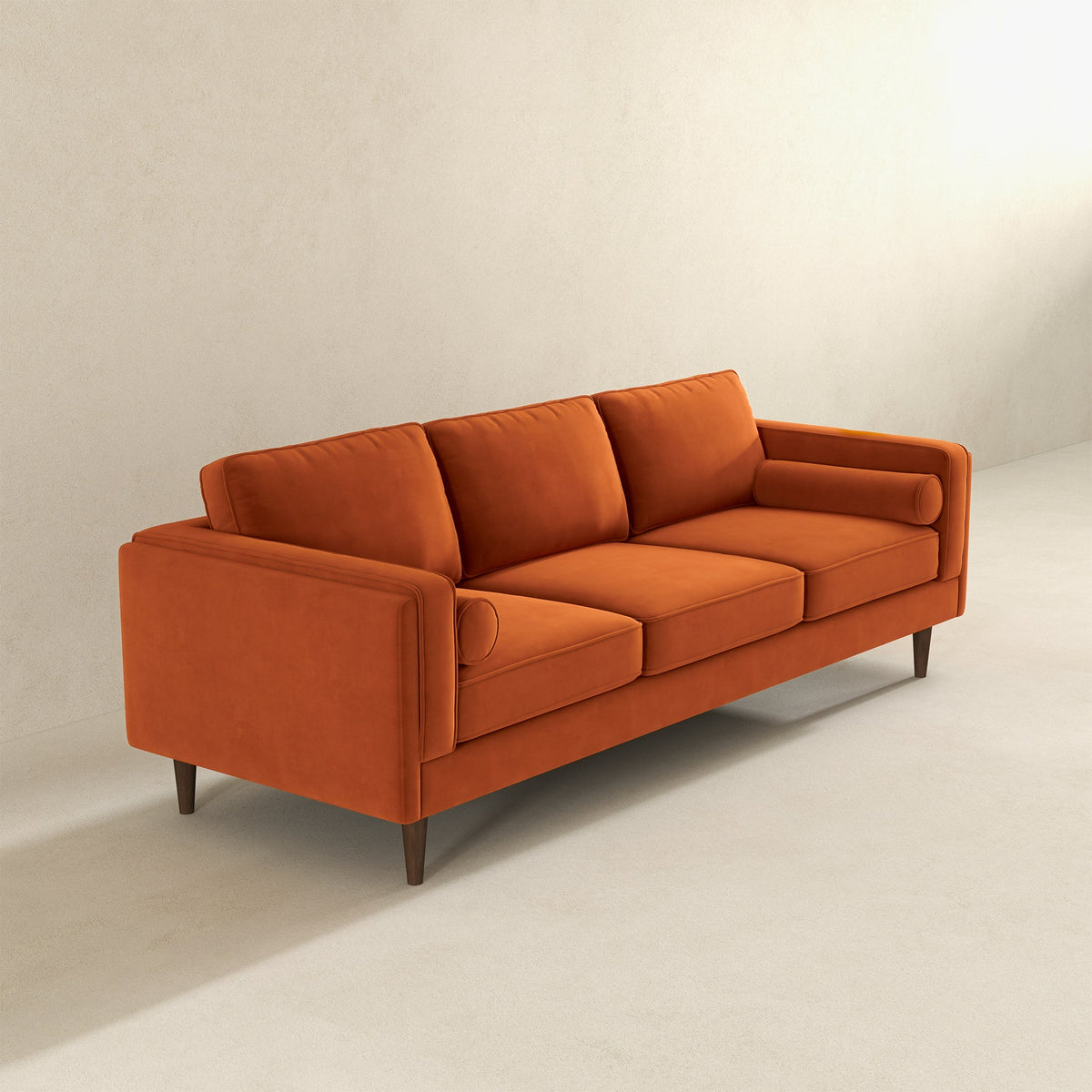 Amber Burnt Orange Mid-Century Modern Luxury Velvet Sofa from Ashcroft Furniture - Luna Furniture