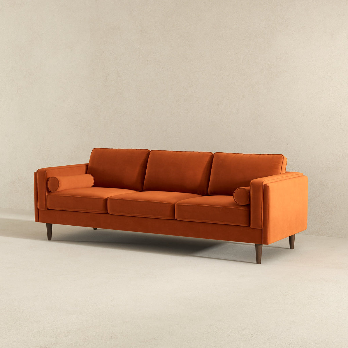Amber Burnt Orange Mid-Century Modern Luxury Velvet Sofa from Ashcroft Furniture - Luna Furniture