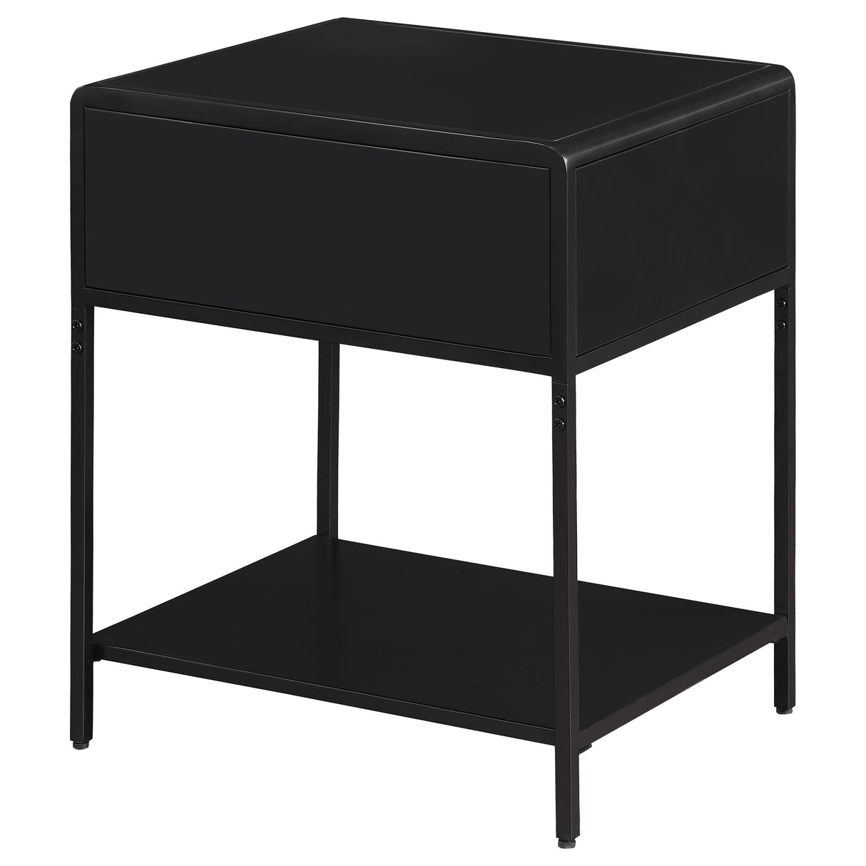 Amherst Black 1-Drawer Radio Weave Rattan Metal Side Table from Coaster - Luna Furniture