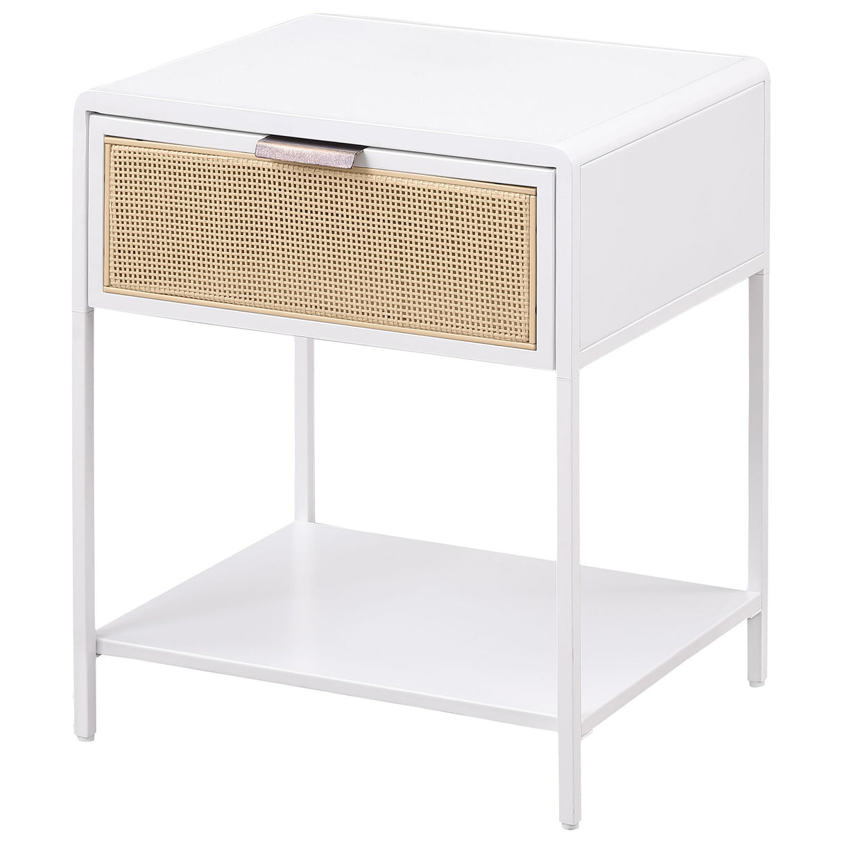 Amherst White 1-Drawer Radio Weave Rattan Metal Side Table from Coaster - Luna Furniture