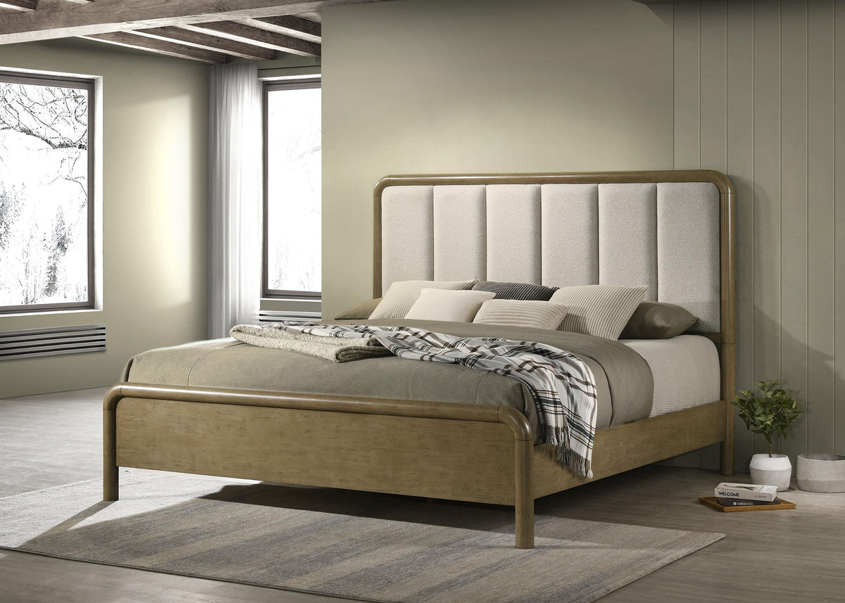 Amsbury Nutmeg Upholstered Eastern King Bed from Coaster - Luna Furniture