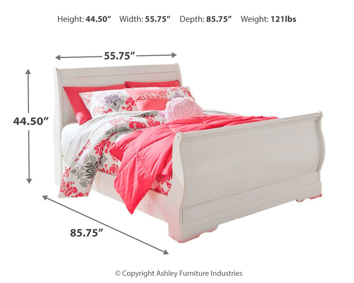 Anarasia Full Sleigh Bed with Mirrored Dresser, Chest and 2 Nightstands in White from Ashley - Luna Furniture