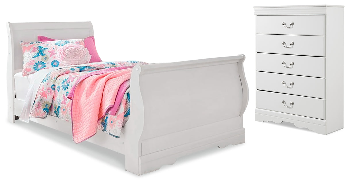 Anarasia White Twin Sleigh Bed and Chest from Ashley - Luna Furniture