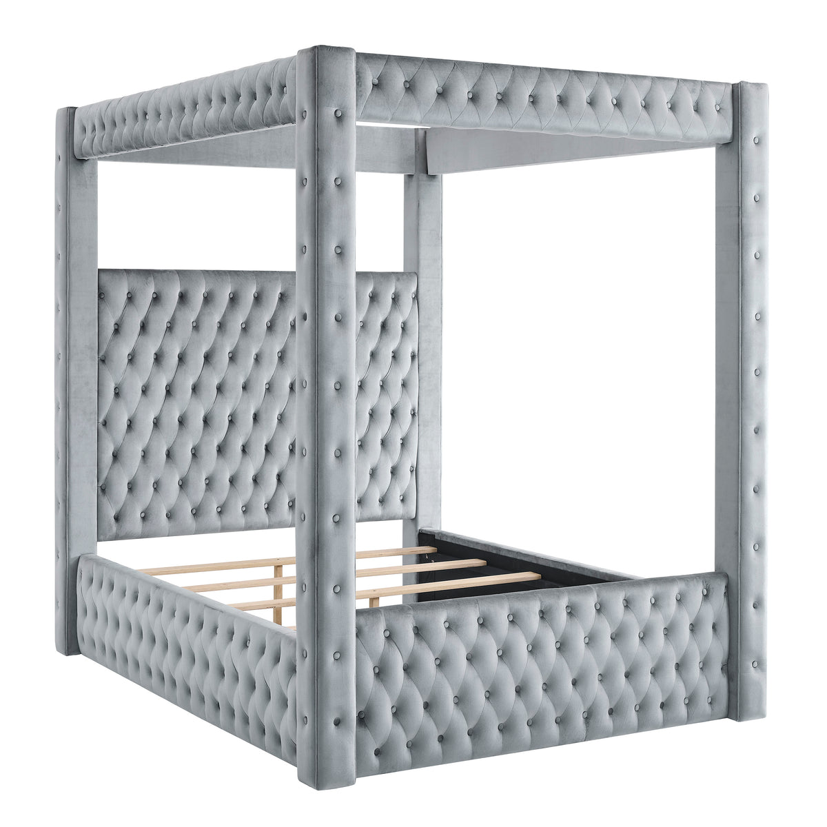 Annabelle Gray Velvet Queen Canopy Bed from Crown Mark - Luna Furniture