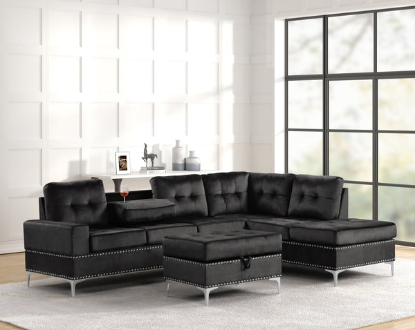 Anserra Black Reversible Sectional with Ottoman