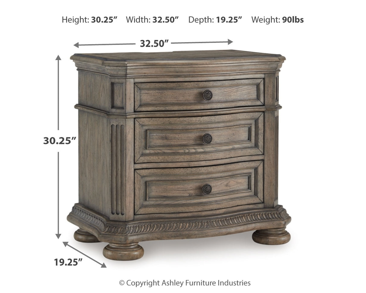 Ardenfield King Upholstered Sleigh Bed with Mirrored Dresser and Nightstand in Light Brown from Ashley Furniture - Luna Furniture
