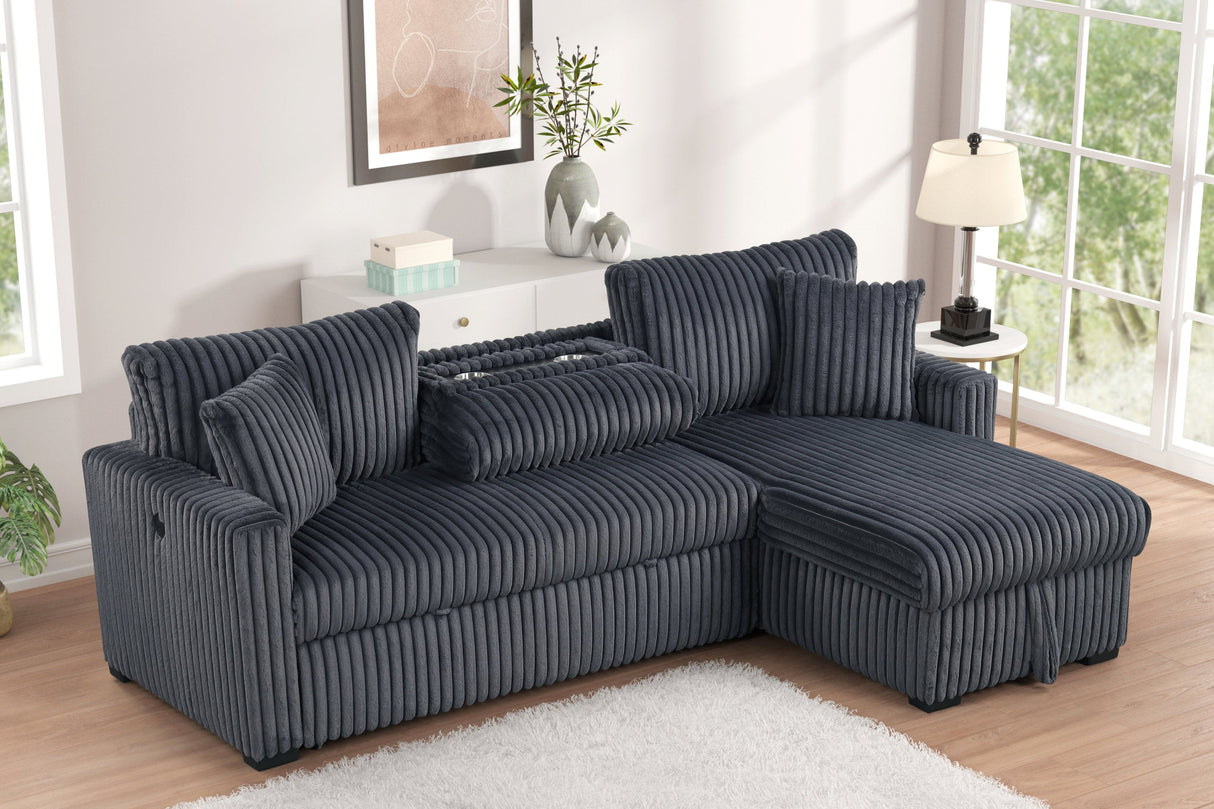 Aria Charcoal Sectional With Pull-Out Bed & Storage Chaise from Happy Homes - Luna Furniture