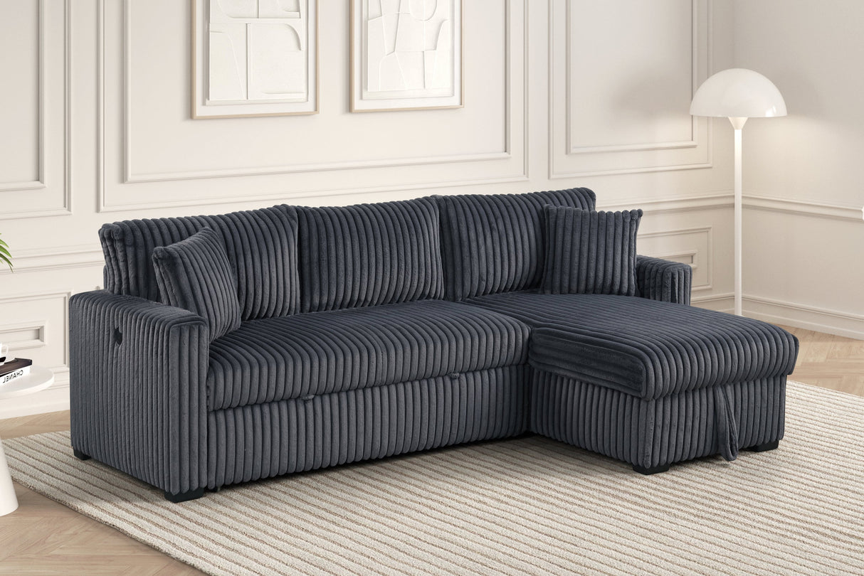 Aria Charcoal Sectional With Pull-Out Bed & Storage Chaise from Happy Homes - Luna Furniture