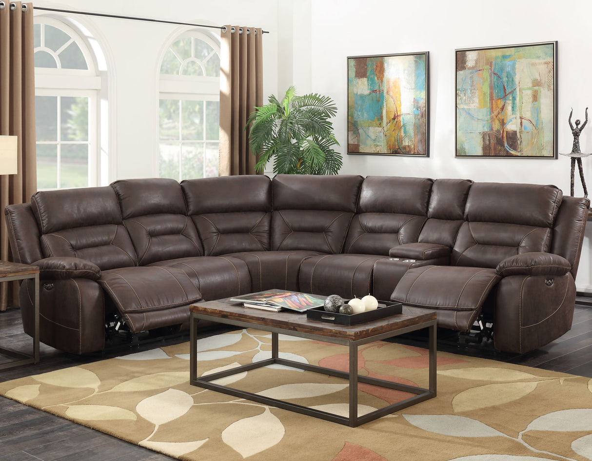 Aria Saddle Brown 3-Piece Dual-Power Reclining Sectional from Steve Silver - Luna Furniture