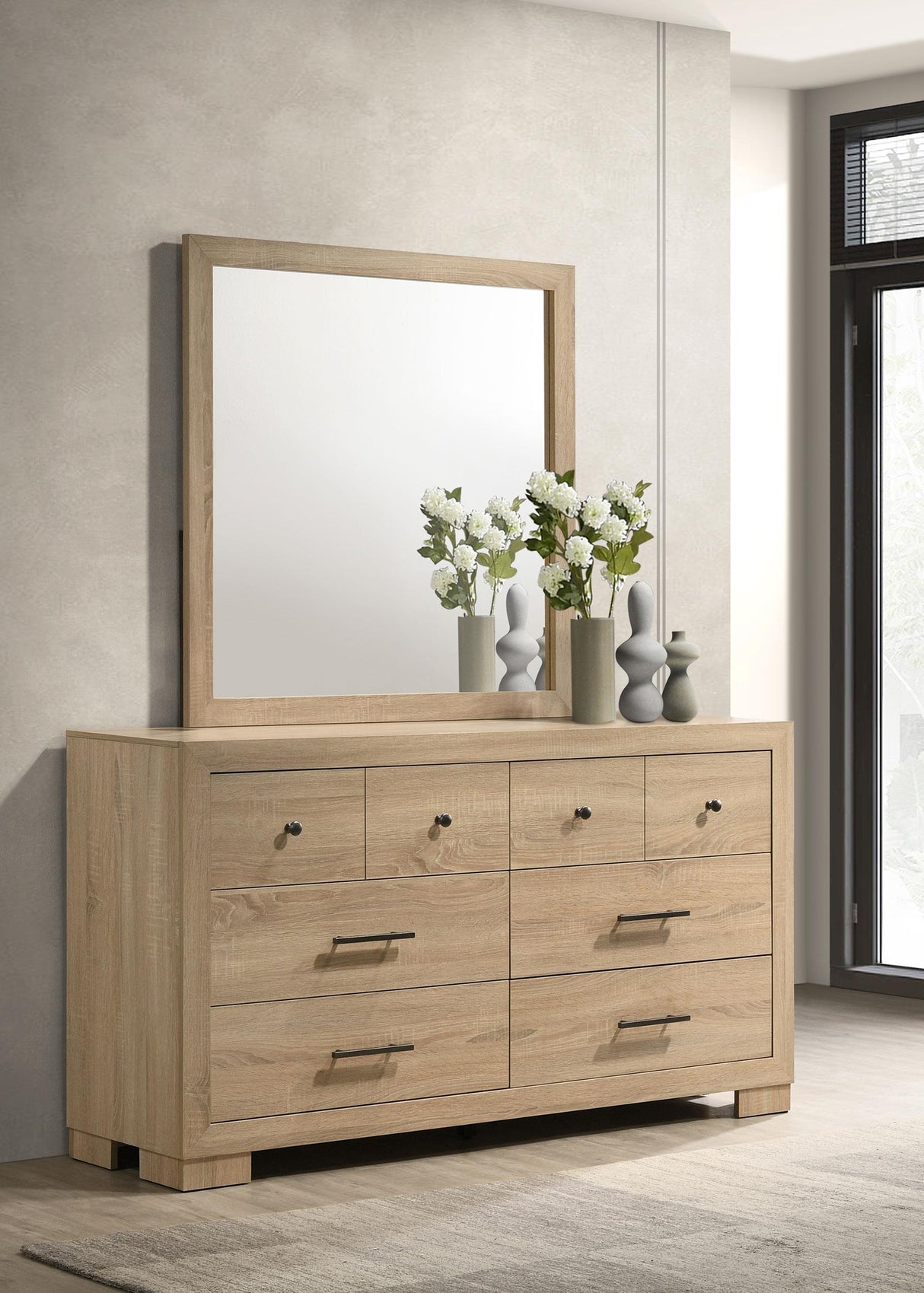 Arielle Light Oak Bookcase Panel Bedroom Set from Coaster - Luna Furniture