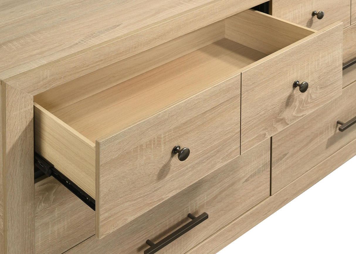 Arielle Light Oak 6-Drawer Bedroom Dresser with Mirror from Coaster - Luna Furniture
