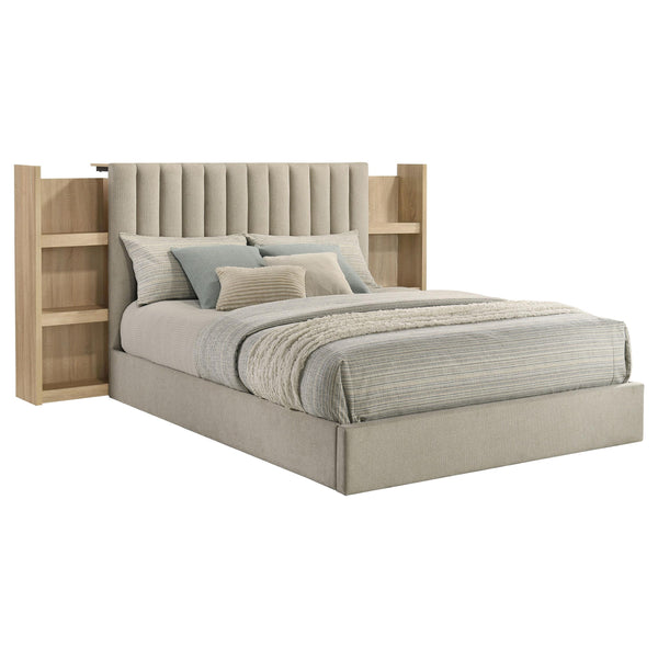 Arielle Light Oak Queen Bookcase Panel Storage Bed