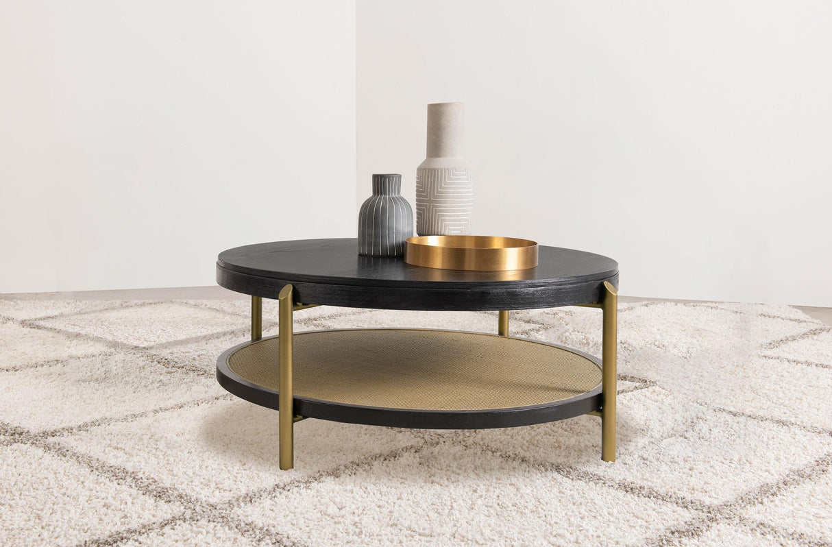 Arini Black Round Coffee Table With Storage Shelf from Coaster - Luna Furniture