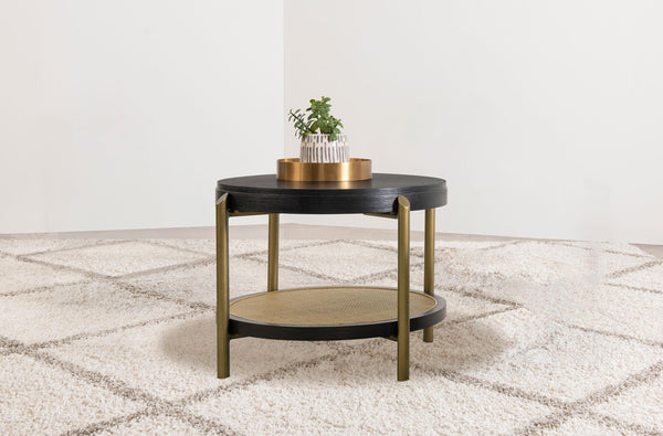 Arini Black Round End Side Table With Storage Shelf