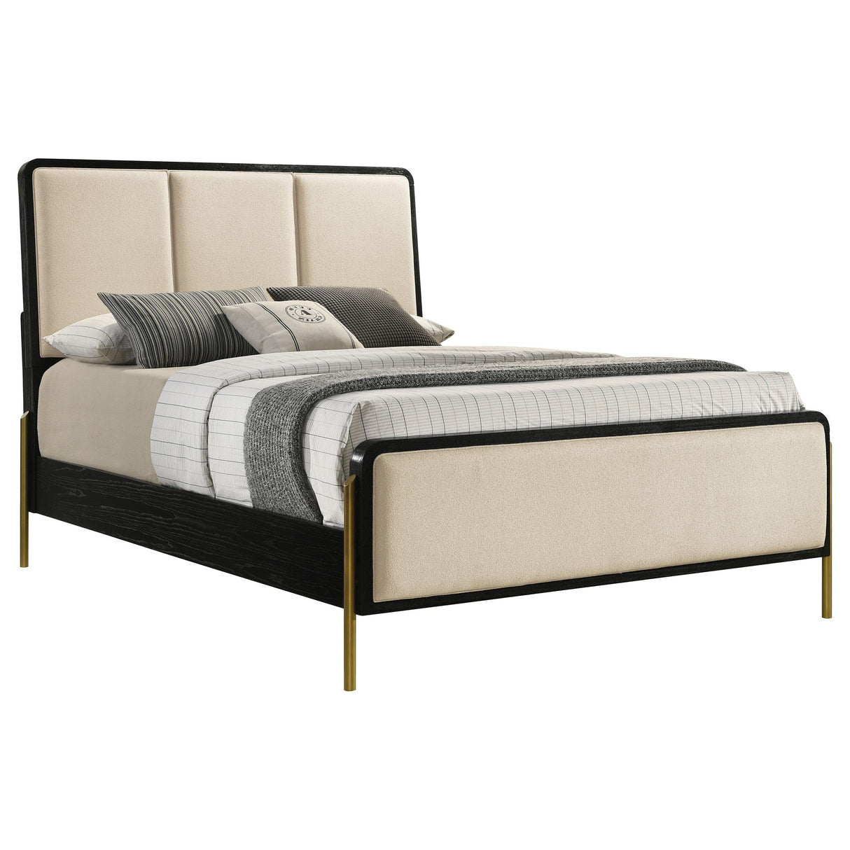 Arini Cream and Black California King Panel Bed from Coaster - Luna Furniture