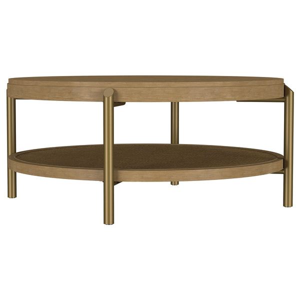 Arini Sand Wash Round Coffee Table With Storage Shelf