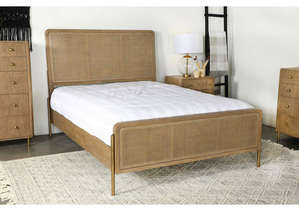 Arini Sand Wash and Natural Rattan California King Panel Bed
