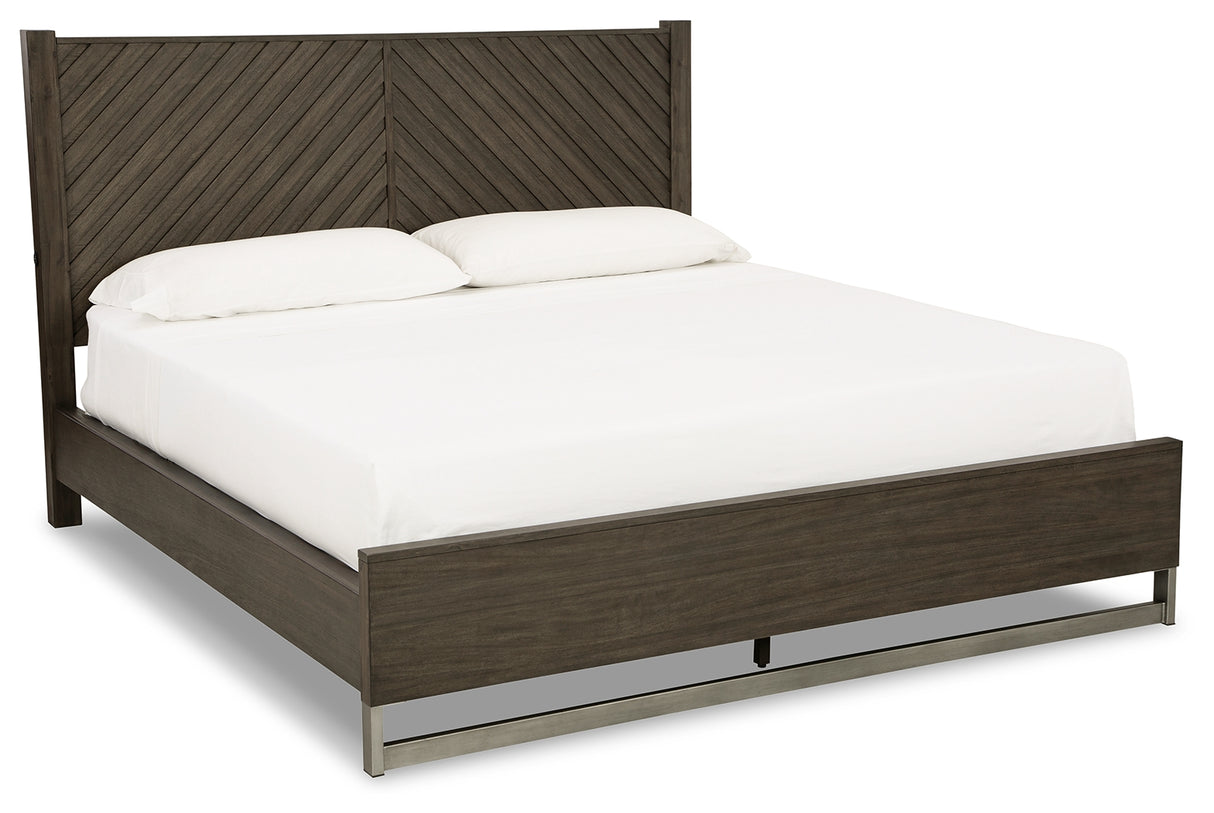 Arkenton King Panel Bed with Mirrored Dresser in Grayish Brown from Ashley Furniture - Luna Furniture