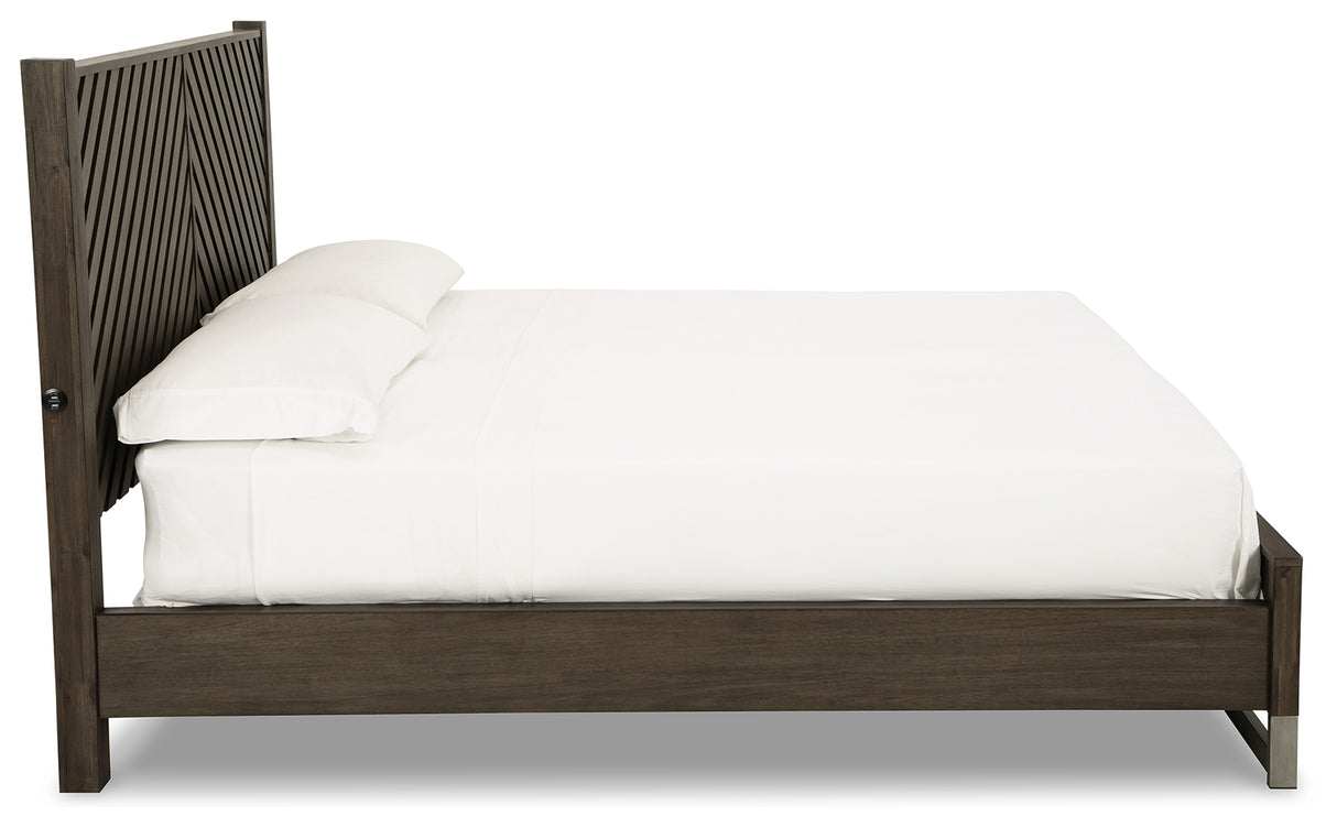 Arkenton King Panel Bed with Mirrored Dresser in Grayish Brown from Ashley Furniture - Luna Furniture