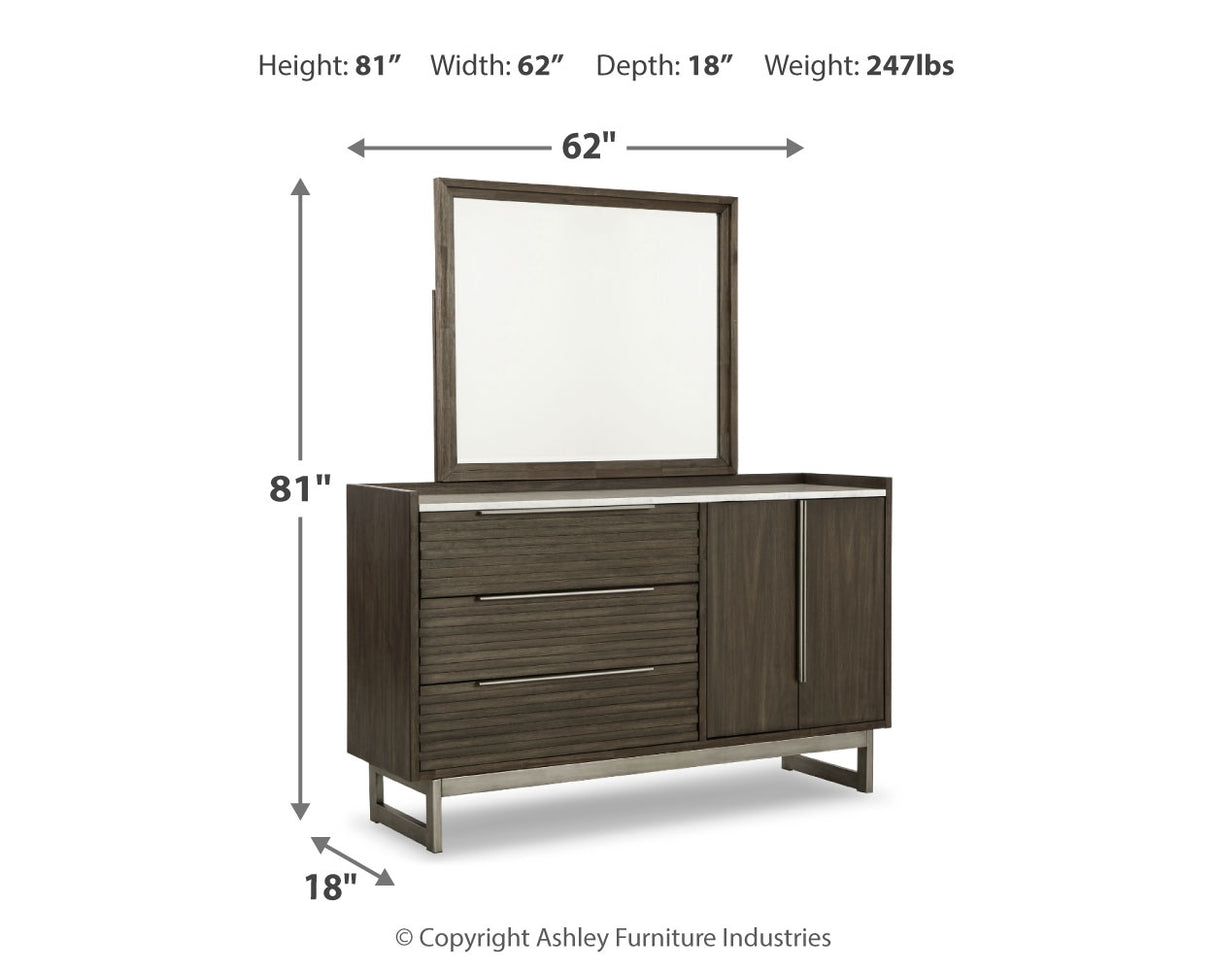 Arkenton King Panel Bed with Mirrored Dresser in Grayish Brown from Ashley Furniture - Luna Furniture