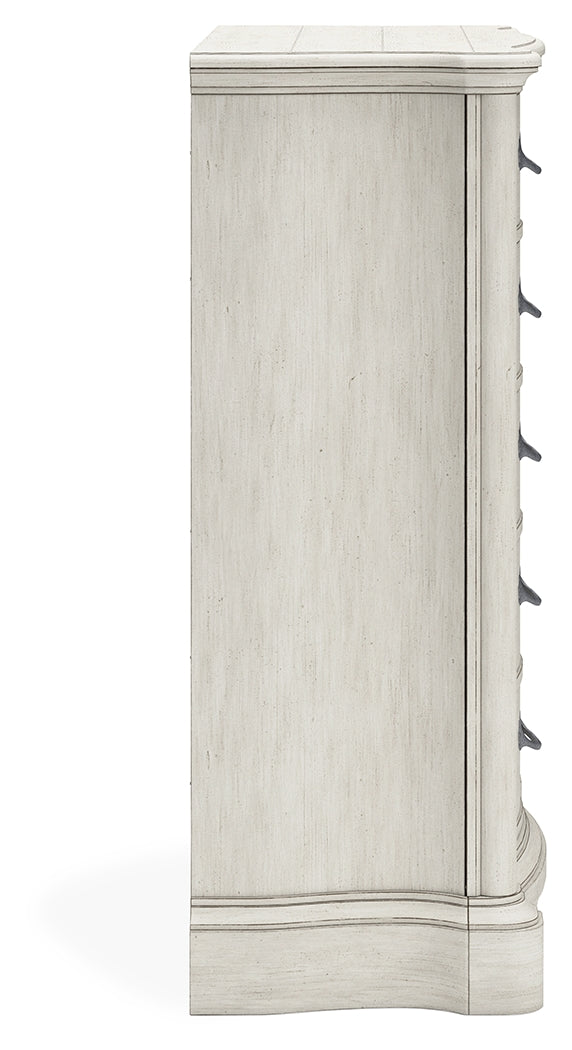 Arlendyne King Upholstered Bed with Mirrored Dresser and Chest in Antique White from Ashley - Luna Furniture