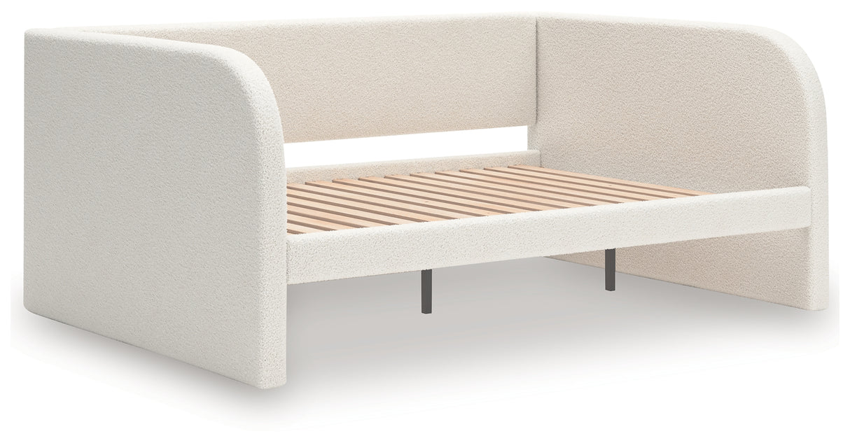 Arloster Tan/White Full Upholstered Daybed, Dresser and Mirror from Ashley Furniture - Luna Furniture