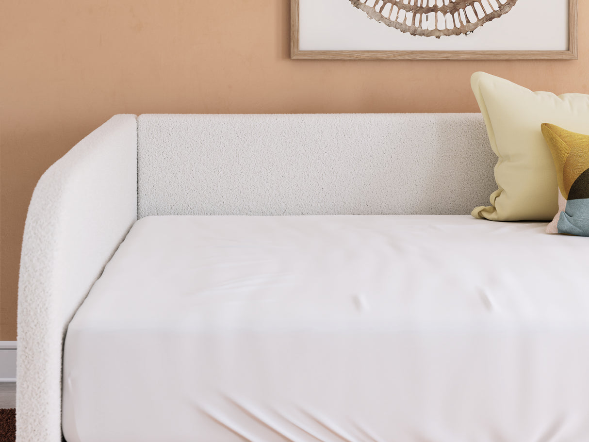 Arloster Tan/White Full Upholstered Daybed, Dresser and Mirror from Ashley Furniture - Luna Furniture