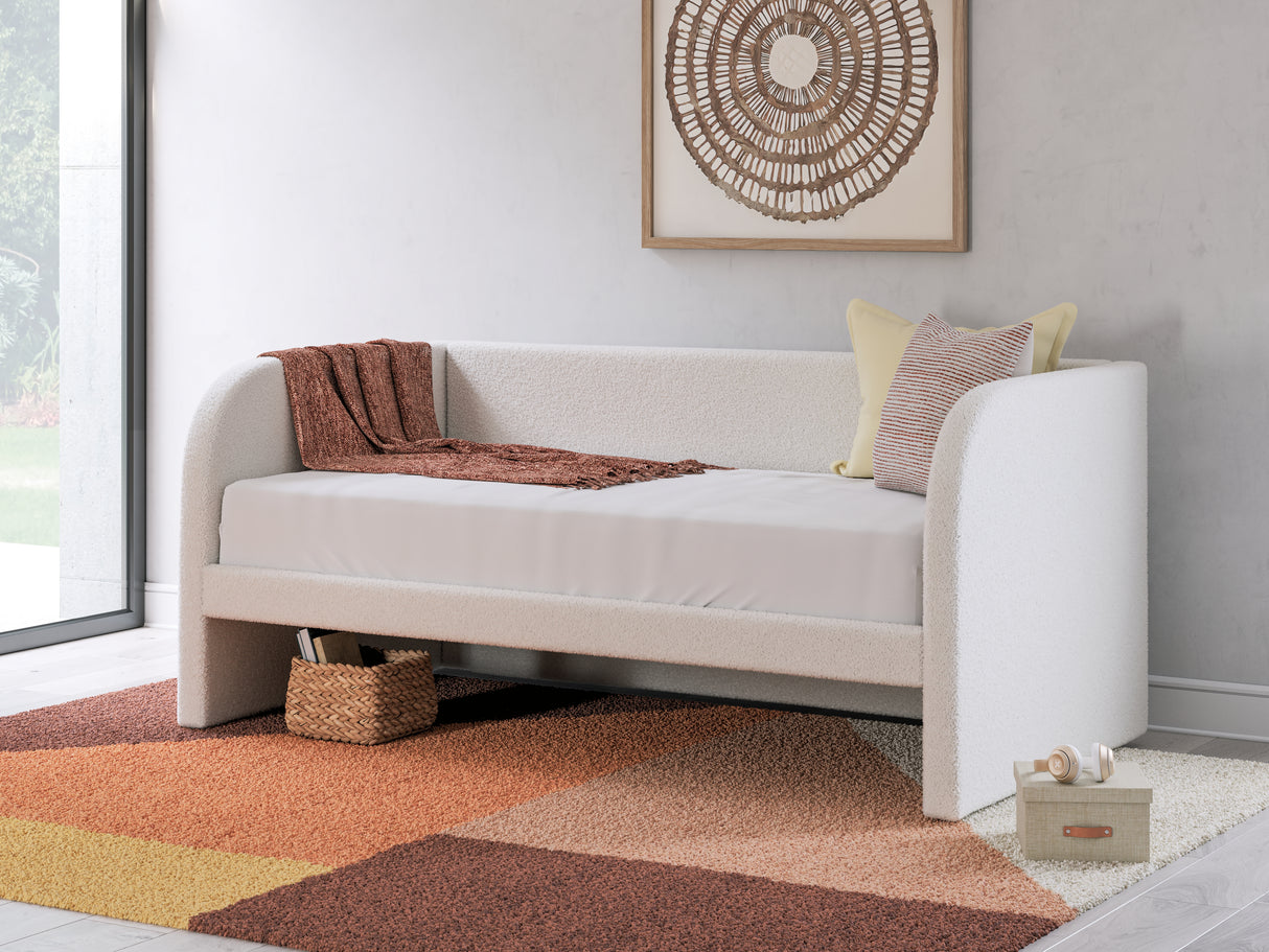 Arloster Tan/White Twin Upholstered Dabed, Dresser and Mirror from Ashley Furniture - Luna Furniture
