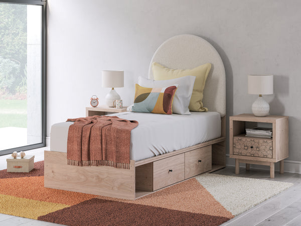 Arloster Tan/White Twin Upholstered Storage Bed with 4 Drawers