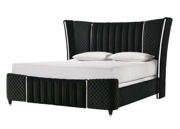 Armany Black Velvet Upholstered King Bed