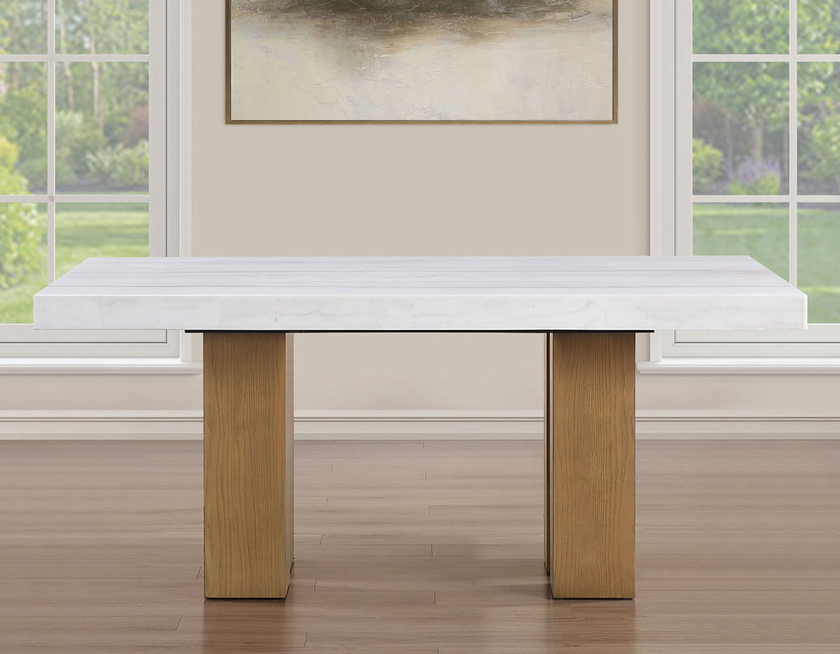Artemis Brown/Sand 70" Rectangle White Marble Table with 4 Brown Velvet Chairs from Steve Silver - Luna Furniture