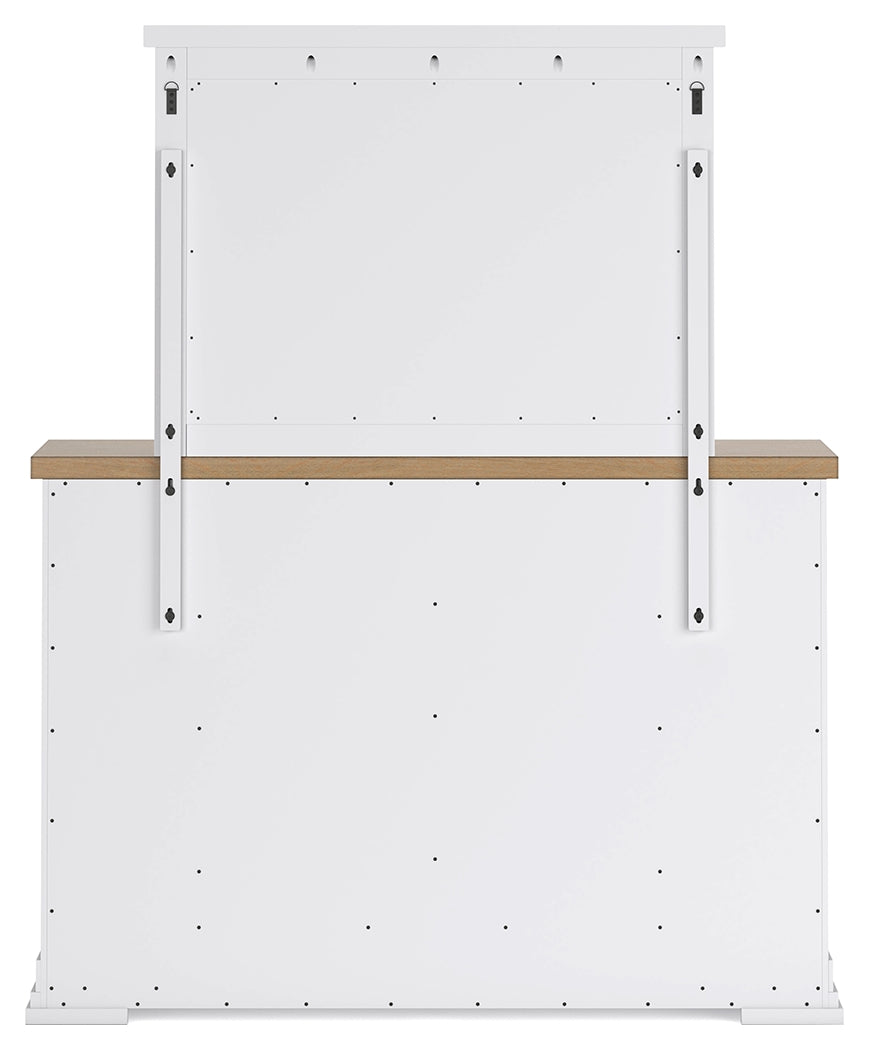 Ashbryn King Panel Storage Bed with Mirrored Dresser and Nightstand in White/Natural from Ashley - Luna Furniture