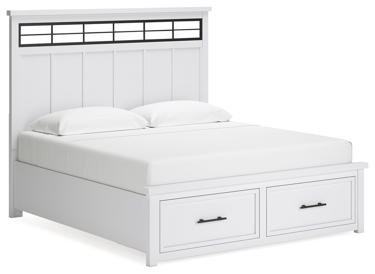Ashbryn King Panel Storage Bed with Mirrored Dresser and Nightstand in White/Natural from Ashley - Luna Furniture