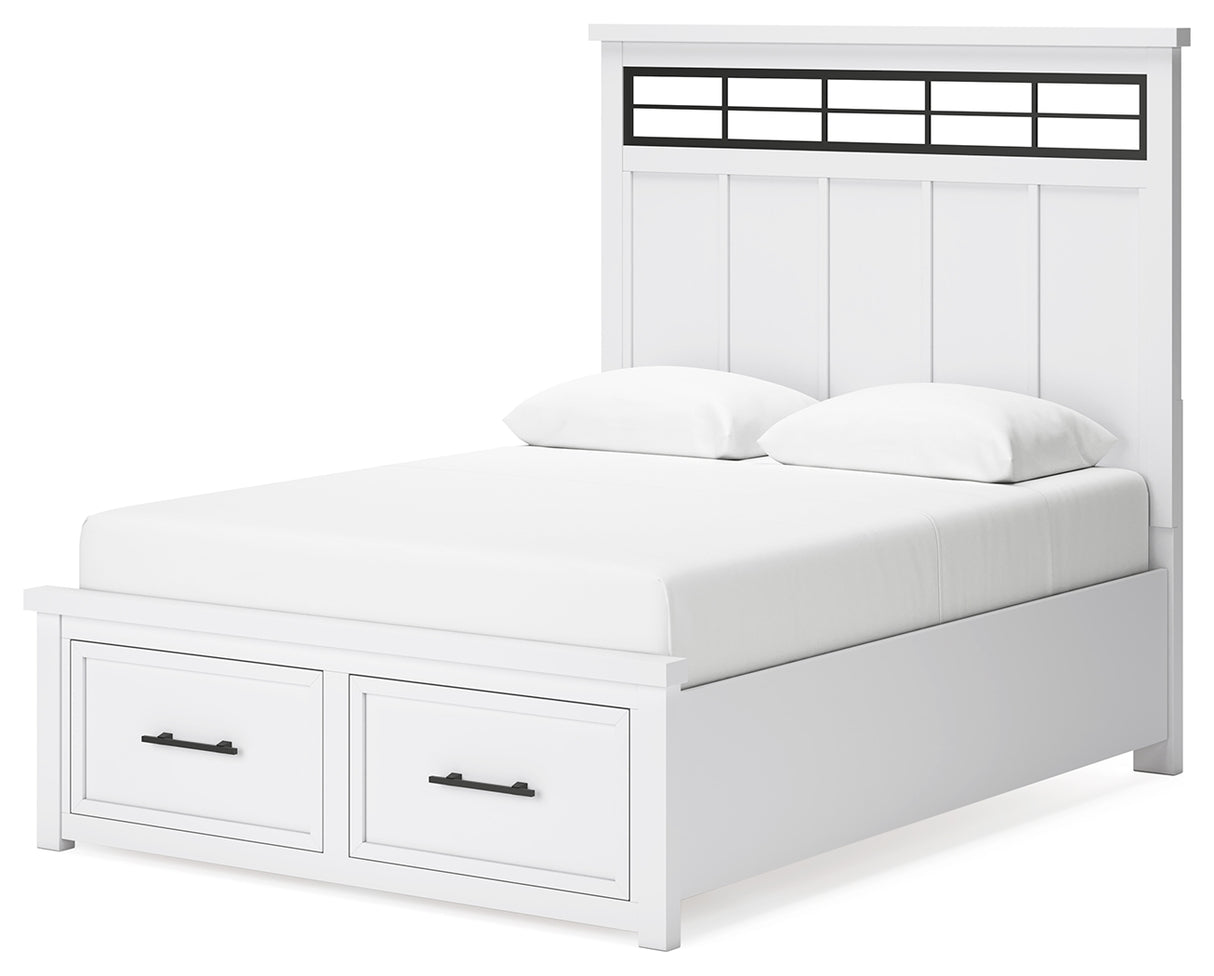 Ashbryn Queen Panel Storage Bed with Mirrored Dresser, Chest and 2 Nightstands in White/Natural from Ashley - Luna Furniture