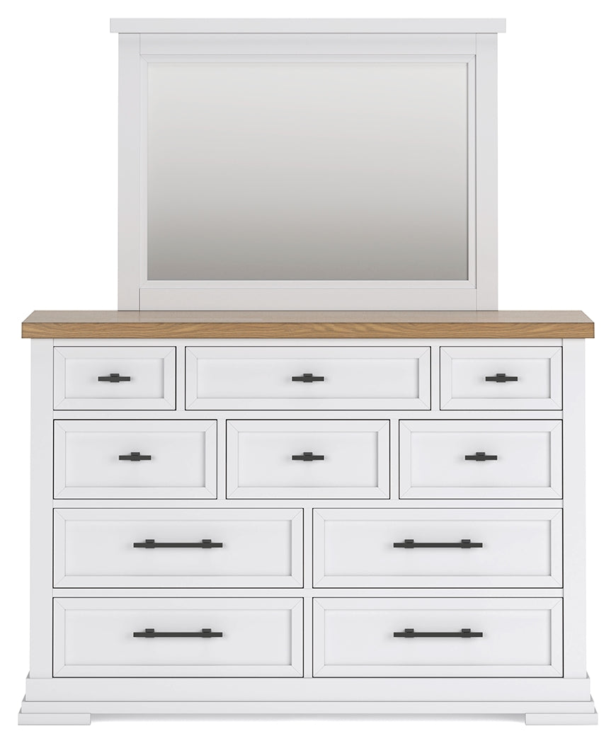 Ashbryn Queen Panel Storage Bed with Mirrored Dresser and 2 Nightstands in White/Natural from Ashley Furniture - Luna Furniture