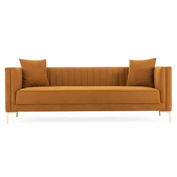 Lewis Cognac Velvet 91" Sofa
