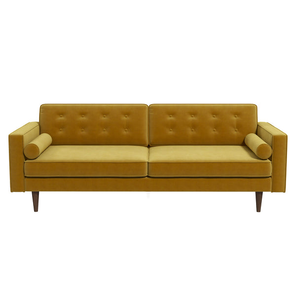 Casey Dark Yellow Velvet Upholstered Tufted Back Sofa