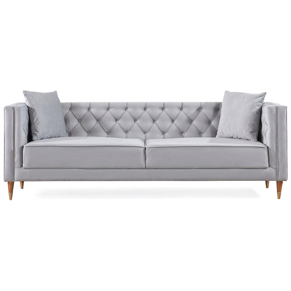 Chalky Light Gray Tufted Velvet Upholstered Couch