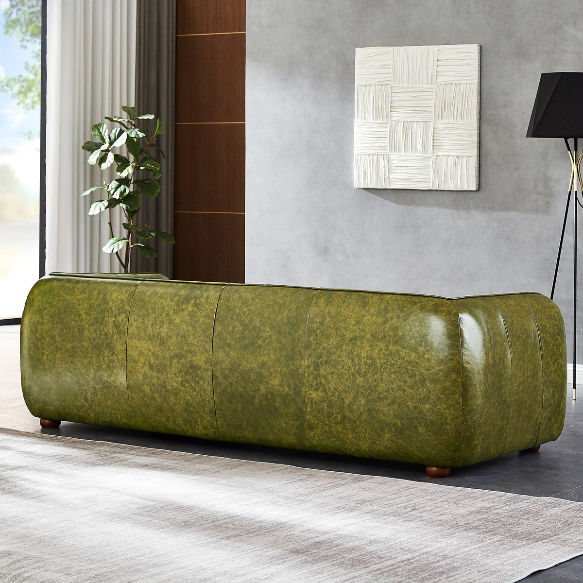 Mila Green Genuine Leather Mid-Century Modern Sofa