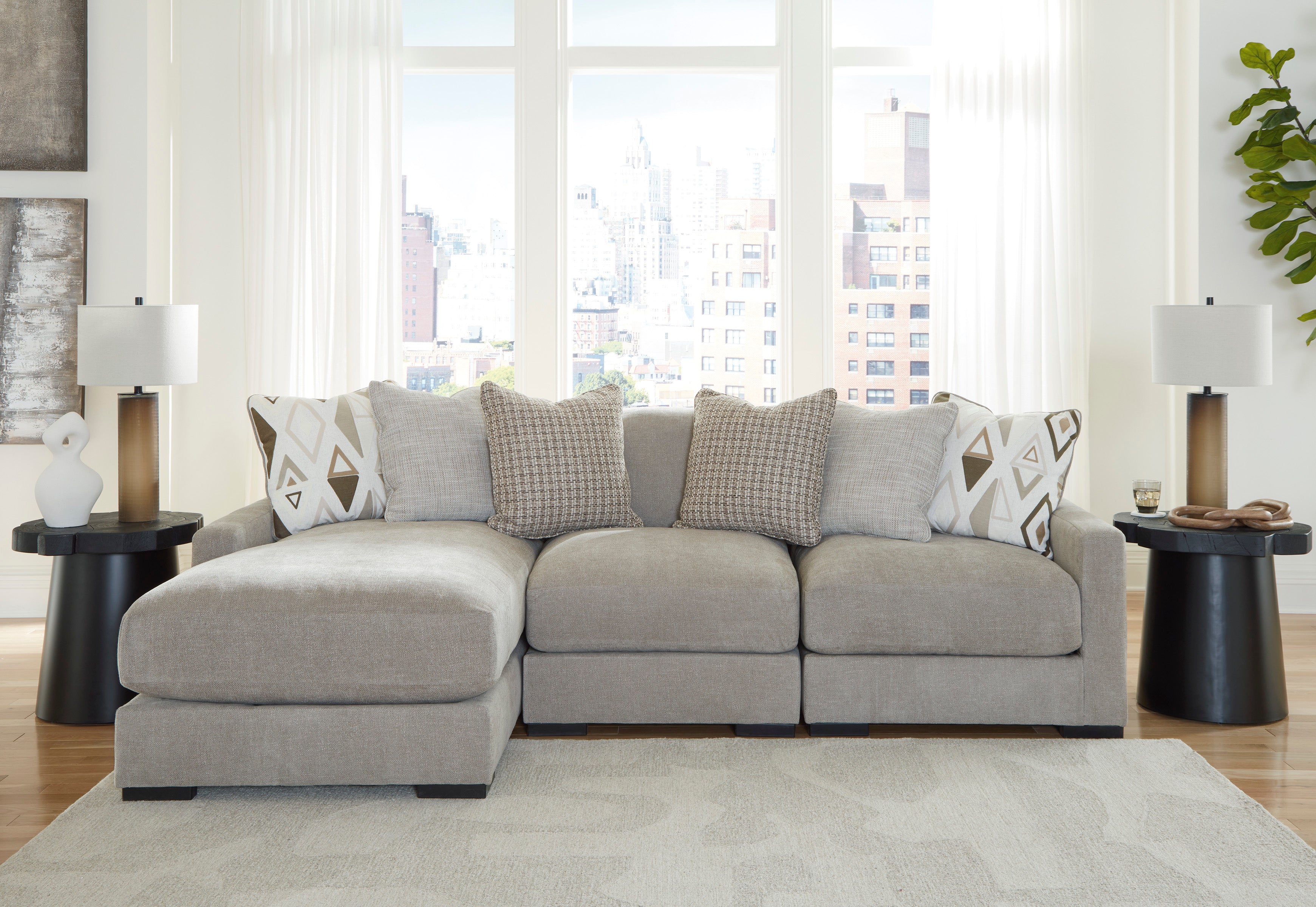 Ashley Aslan Court Pebble 3-Piece Sofa Sectional with Chaise