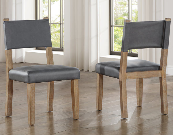 Aubrey Side Chair, Gray Vegan Leather with Driftwood wood finish