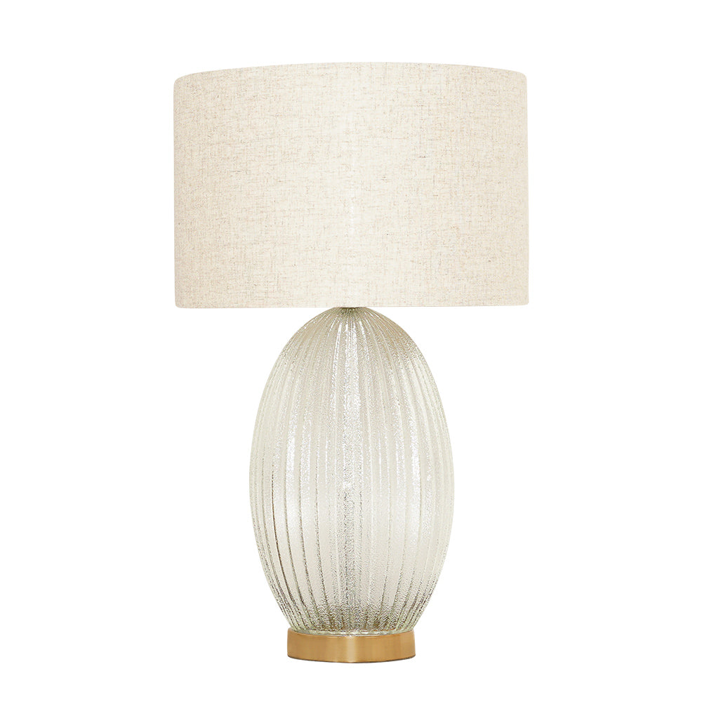 Aurora Ribbed Glass Lamp Base Clear Table Lamp Large Linen Shade from Midinmod - Luna Furniture