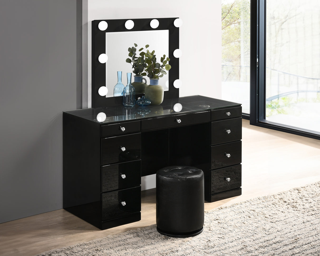 Avery Black Makeup Vanity Set with Lighted Mirror from Crown Mark - Luna Furniture