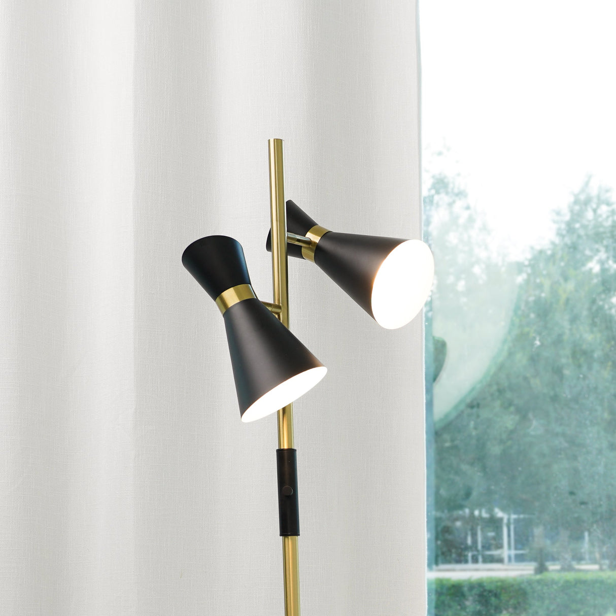 Axis Brassed Gold Floor Lamp with 4-Way Switch Double Spots with Metal Base from Midinmod - Luna Furniture