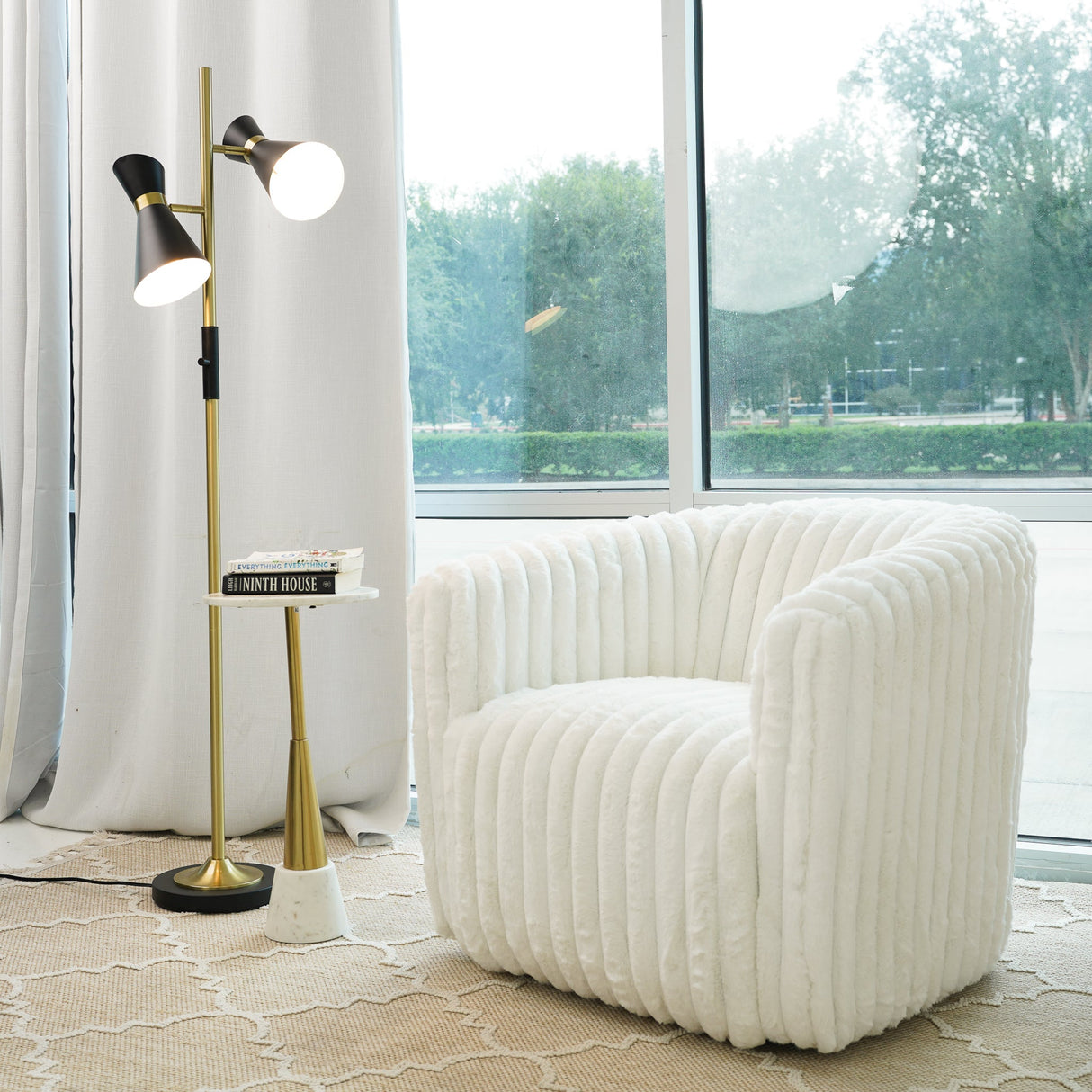 Axis Brassed Gold Floor Lamp with 4-Way Switch Double Spots with Metal Base from Midinmod - Luna Furniture