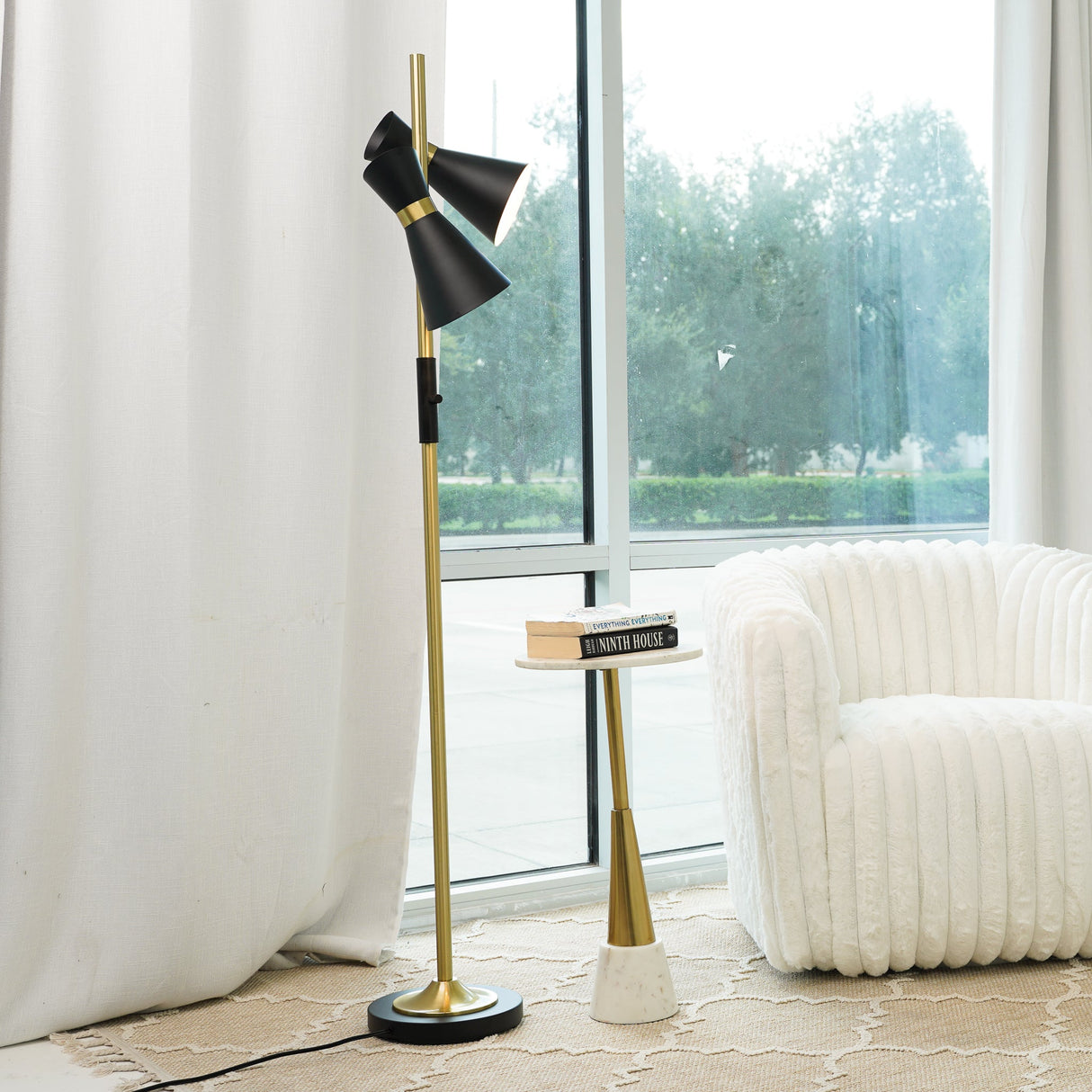 Axis Brassed Gold Floor Lamp with 4-Way Switch Double Spots with Metal Base from Midinmod - Luna Furniture